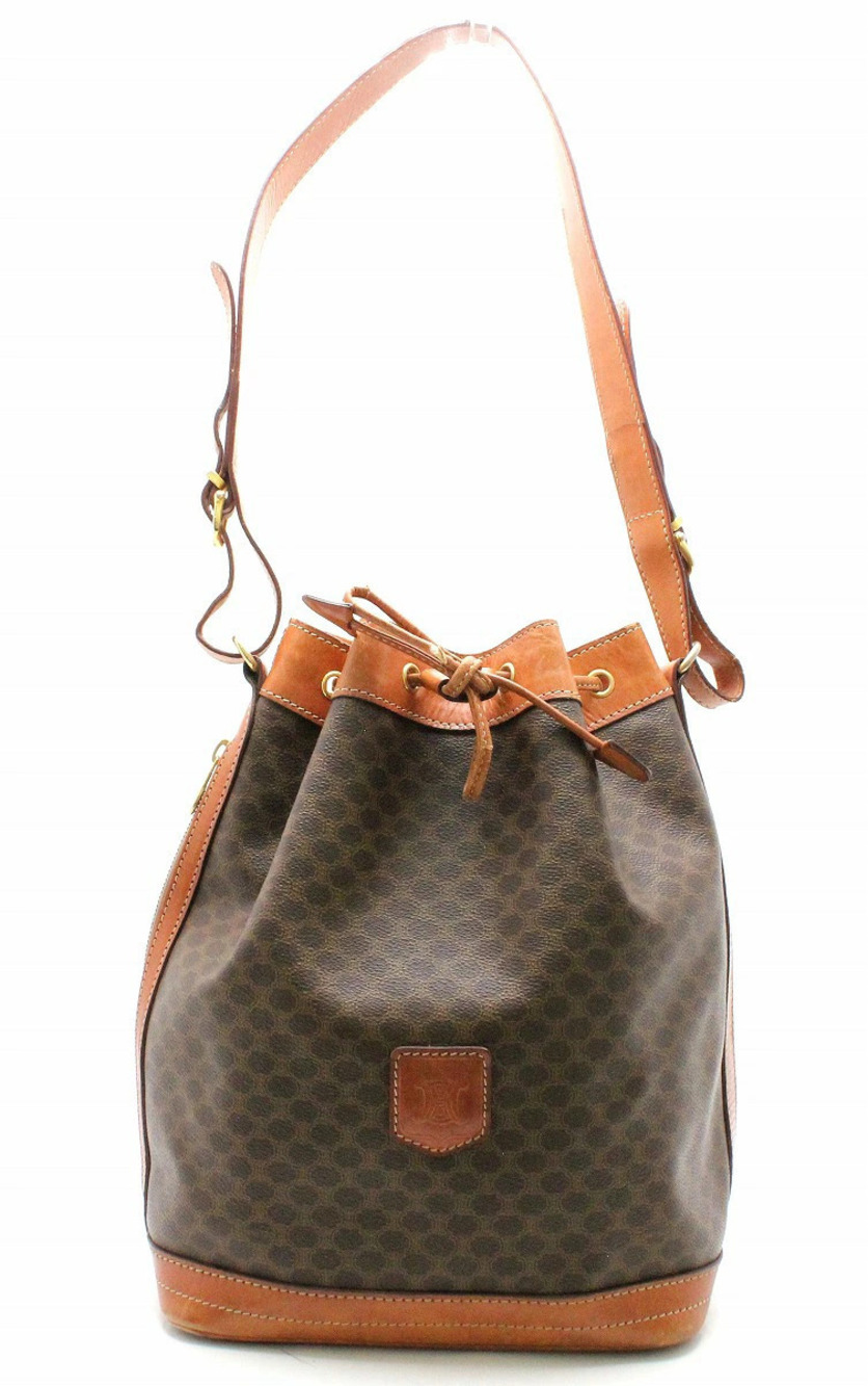 Celine Macadam shoulder bag drawstring brown dark